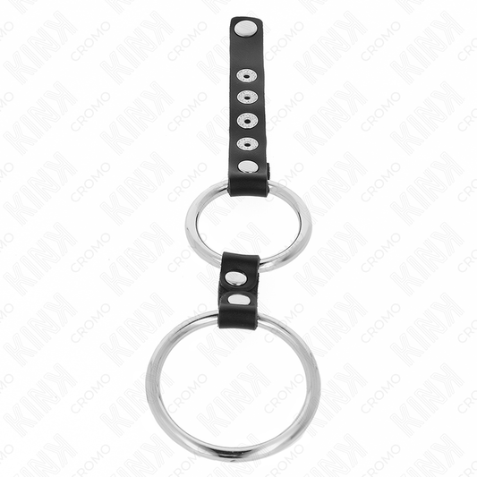 KINK - ANEL PÊNICO DUPLO DE METAL DE 1,5" A 2" CONECTADO A COURO