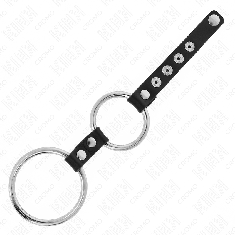 KINK - ANEL PÊNICO DUPLO DE METAL DE 1,5" A 2" CONECTADO A COURO