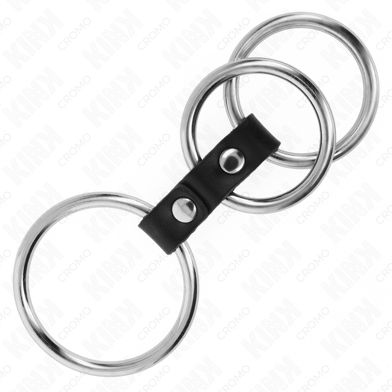 KINK - ANEL PÊNICO TRIPLO DE METAL DE 3,7CM A 5CM CONECTADO A COURO