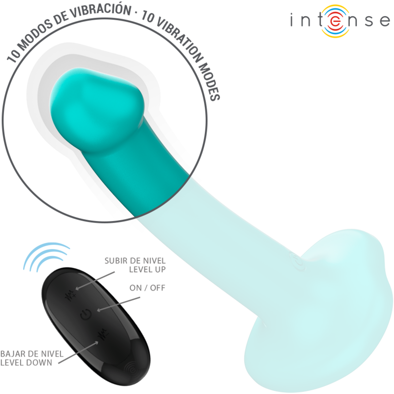 INTENSO - VIBRADOR KATIE COM VENTOSA 10 VIBRAÇÕES CONTROLE REMOTO AZUL