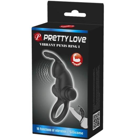 PRETTY LOVE - ANEL VIBRATÓRIO + ESTIMULADOR DE CLITÓRIS RABBIT 10 VIBRAÇÕES PRETO