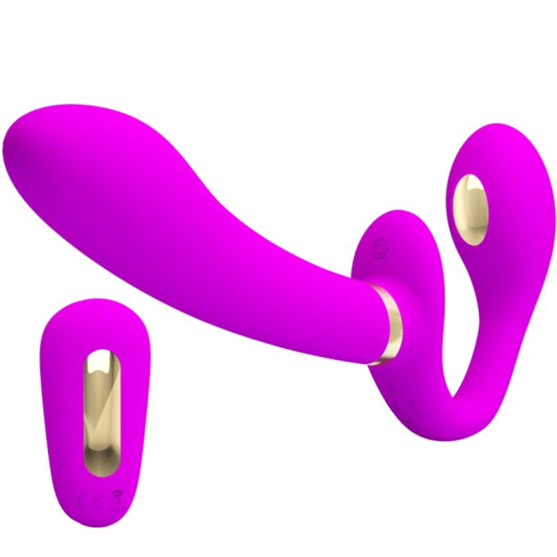 PRETTY LOVE - VIBRADOR THUNDERBIRD DUPLO STRAP-ON COM CONTROLE REMOTO ROXO