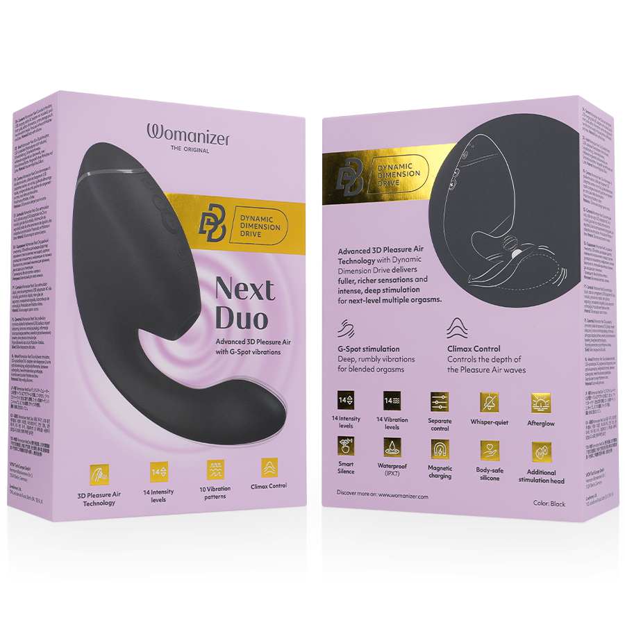 WOMANIZER - DUO NEXT DOUBLE BLACK CLITORAL AND G-SPOT STIMULATOR