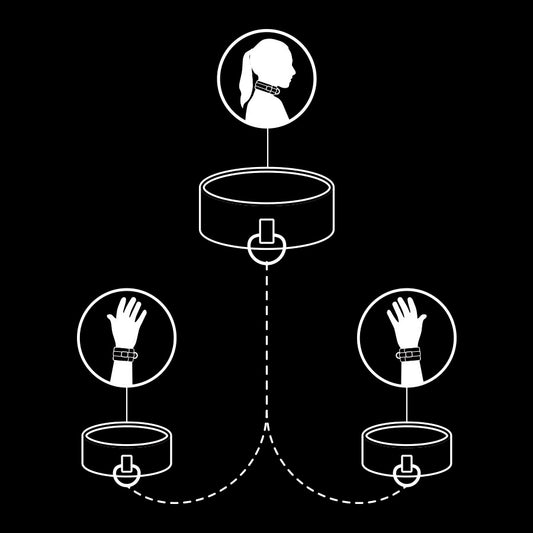 FETICHE SUBMISSIVO - COLEIRA E ALGEMAS DE COURO VEGANO COM FORRO DE NOPRENE