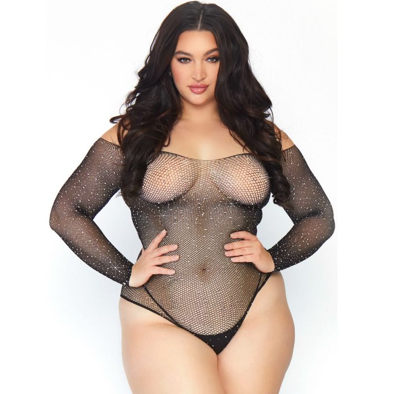 LEG AVENUE - BODYSTOCKING DE MALHA DE CRISTAL 1X-2X