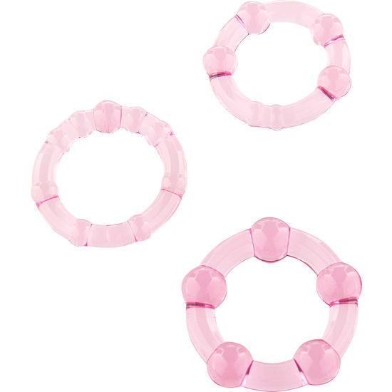 SETE CRIAÇÕES - CONJUNTO DE TRÊS ANÉIS PARA O PÊNIS ROSA
