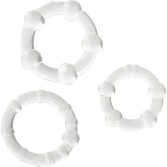 SETE CRIAÇÕES - CONJUNTO DE TRÊS ANÉIS PARA O PÊNIS TRANSPARENTES