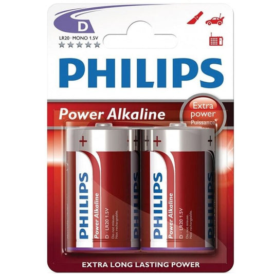 PHILIPS - BLISTER POWER ALCALINOS PILA D LR20 * 2