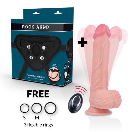 ROCKARMY - ARREIO + VIBRADOR DE SILICONE LÍQUIDO PREMIUM CONTROLE REMOTO APACHE 20,5 CM -O- 4,62 CM