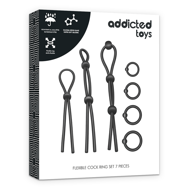 ADDICTED TOYS - CONJUNTO DE ANÉIS PÊNICOS DE SILICONE FLEXÍVEL COM 7 PEÇAS