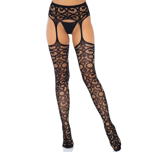 LEG AVENUE - MEIA-CALÇA DE RENDA SCROLL TAMANHO ÚNICO