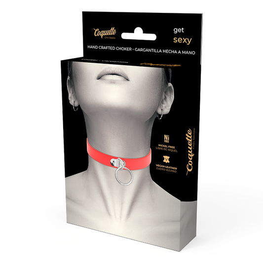 COQUETTE CHIC DESIRE - RED VEGAN LEATHER NECKLACE FOR WOMEN FETISH ACCESSORY