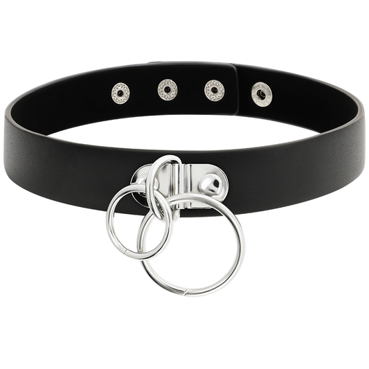 COQUETTE CHIC DESIRE - DOUBLE RING CHOKER IN VEGAN LEATHER