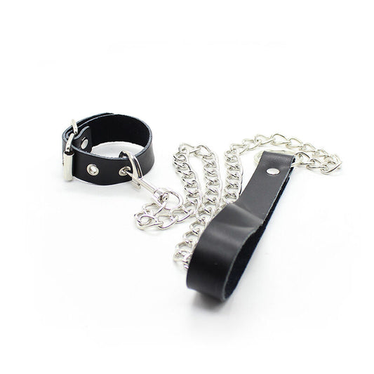 OHMAMA FETISH - PENIS COLLAR AND LEATHER BRACELET WITH METAL CHAIN