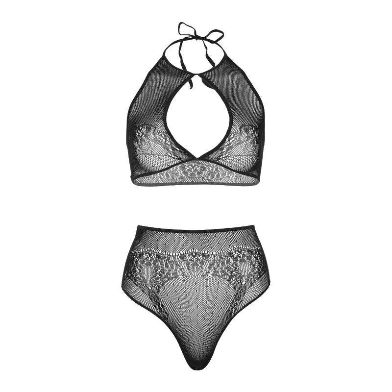 LEG AVENUE - TWO-PIECE SET HALTER CROP TOP &amp; THONG PANTIES ONE SIZE