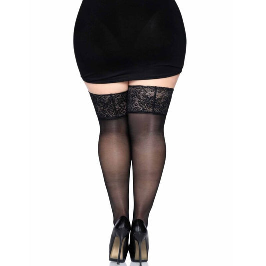 LEG AVENUE MEDIAS NEGRAS AUTOADHESIVAS CON ENCAJE ANCHO ONE SIZE