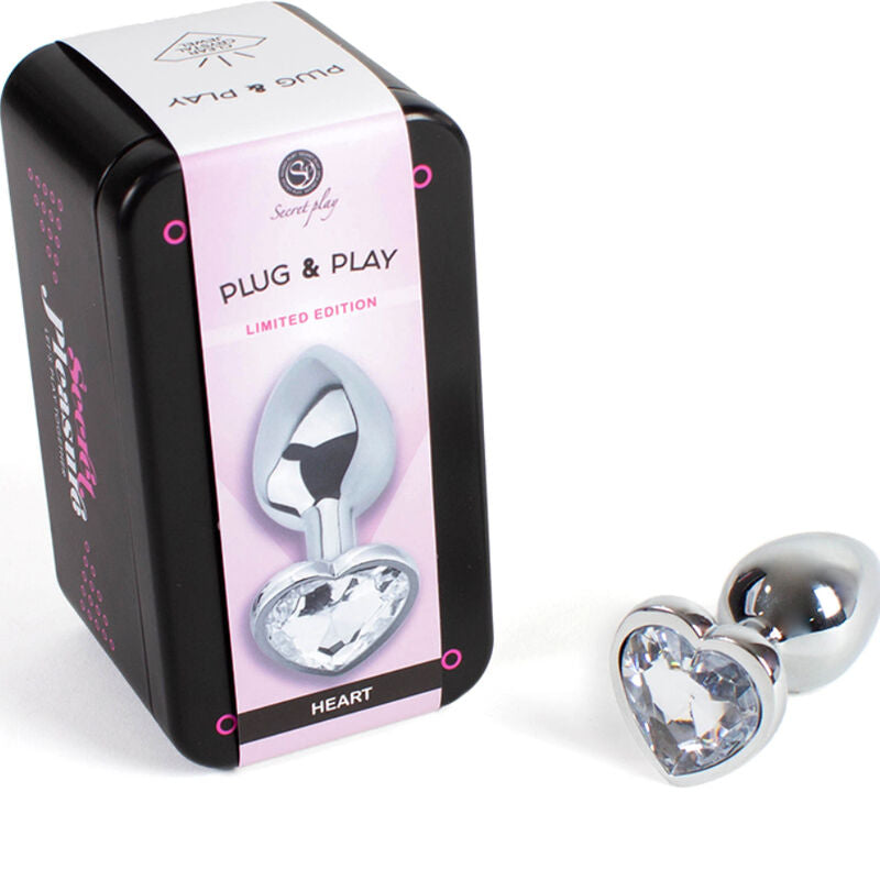 SECRETPLAY - METAL ANAL PLUG HEART CLEAR CRYSTAL SMALL SIZE 7 CM