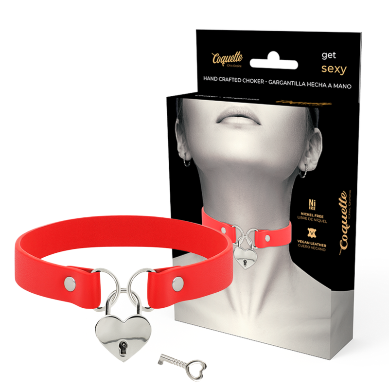 COQUETTE CHIC DESIRE - RED VEGAN LEATHER NECKLACE WITH HEART ACCESSORY WITH KEY?