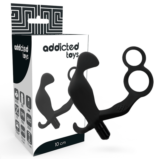 ADDICTED TOYS - ANAL PLUG WITH DOUBLE PENIS AND TESTILE RING BLACK