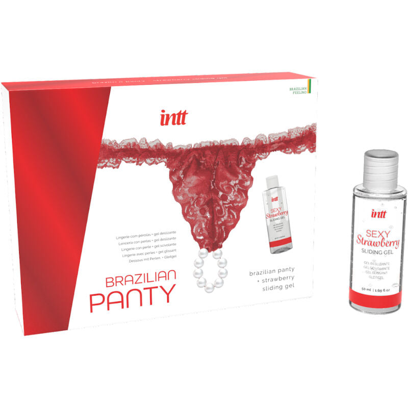 INTT RELEASES - RED BRAZILIAN PANTIES WITH PEARLS AND LUBRICATING GEL 50 ML