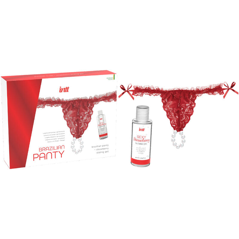 INTT RELEASES - RED BRAZILIAN PANTIES WITH PEARLS AND LUBRICATING GEL 50 ML