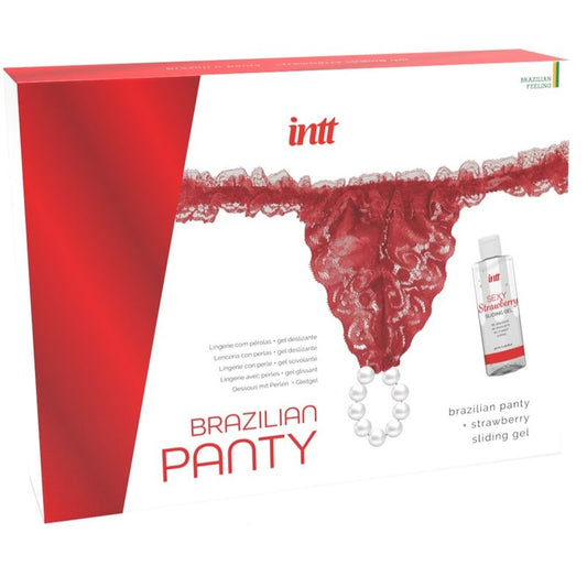 INTT RELEASES - RED BRAZILIAN PANTIES WITH PEARLS AND LUBRICATING GEL 50 ML