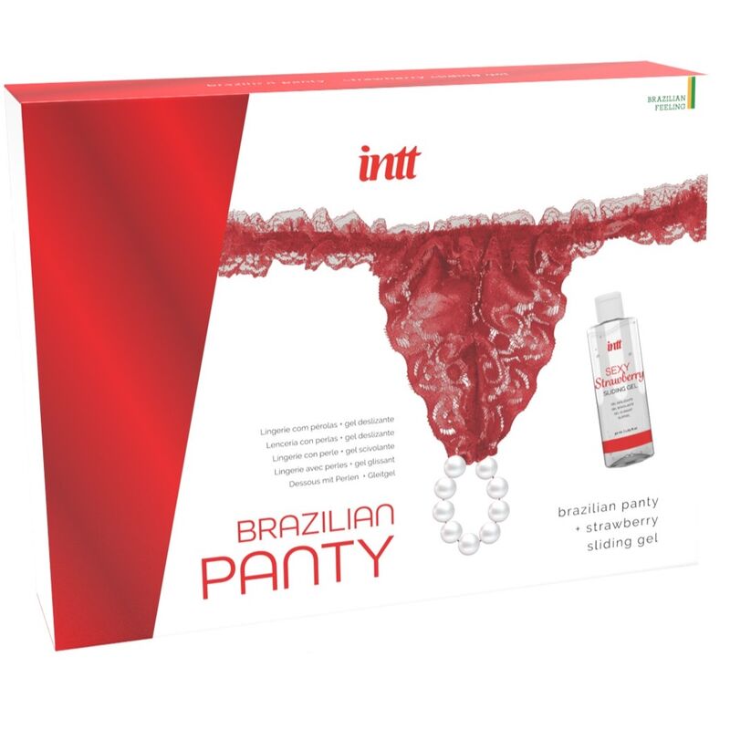 INTT RELEASES - RED BRAZILIAN PANTIES WITH PEARLS AND LUBRICATING GEL 50 ML