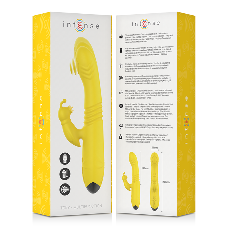 INTENSO - VIBRADOR MULTIFUNCIONAL TOKY UP &amp; DOWN COM ESTIMULADOR CLITÓRICO AMARELO
