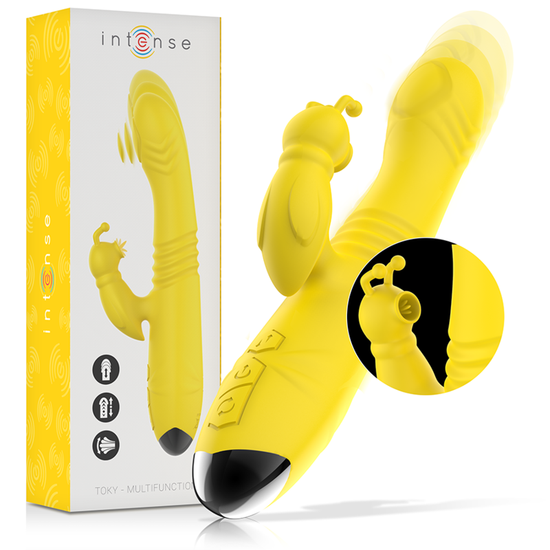 INTENSO - VIBRADOR MULTIFUNCIONAL TOKY UP &amp; DOWN COM ESTIMULADOR CLITÓRICO AMARELO