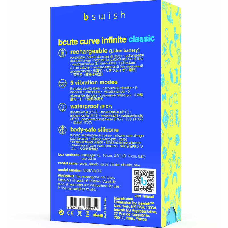 B SWISH - Vibrador recarregável de silicone azul clássico BCUTE CURVE INFINITE