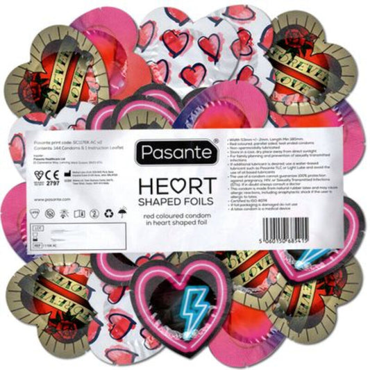 PASANTE - RED HEART-SHAPED CONDOMS BAG OF 144 UNITS