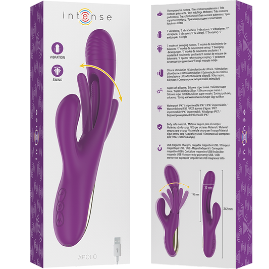 INTENSO - VIBRADOR APOLO MULTIFUNCIONAL RECARREGÁVEL 7 VIBRAÇÕES COM LÍNGUA OSCILANTE ROXA