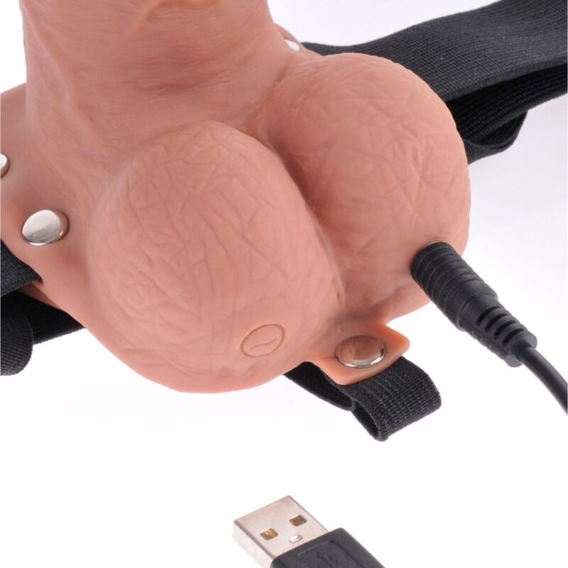 SÉRIE FETISH FANTASY - ARREIO DE PÊNIS REALISTA AJUSTÁVEL COM BALAS RECARREGÁVEIS E VIBRADOR DE 7 POLEGADAS