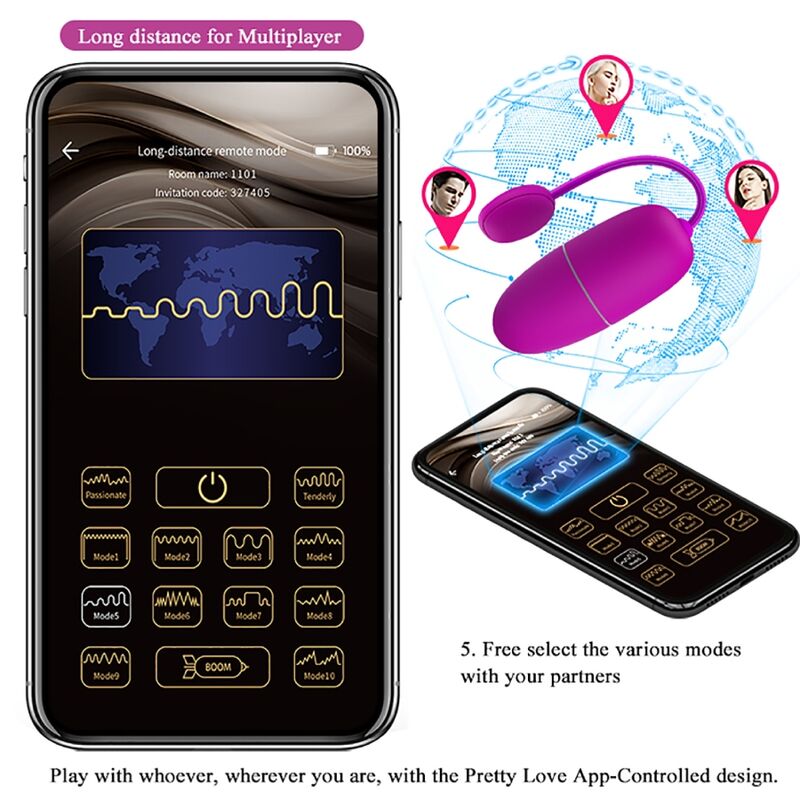 PRETTY LOVE - APP CONTROLLED VIBRATING EGG NYMPH PURPLE