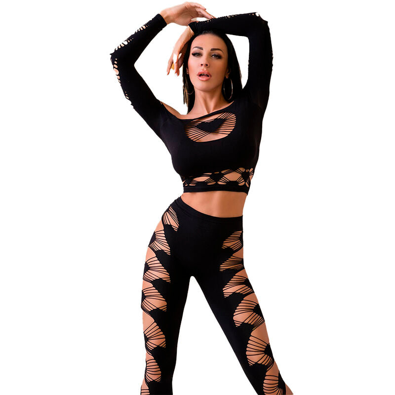 CHILIROSE - CR 4436 TOP &amp; LEGGINGS BLACK S/L