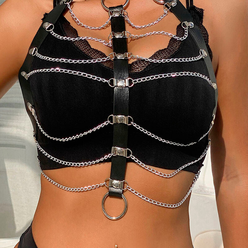 SUBBLIME - BLACK LEATHER CHAIN ​​CHEST HARNESS S ONE SIZE