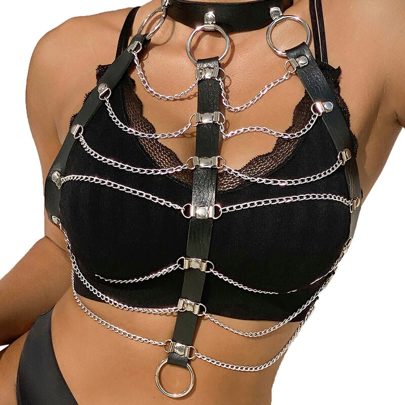 SUBBLIME - BLACK LEATHER CHAIN ​​CHEST HARNESS S ONE SIZE