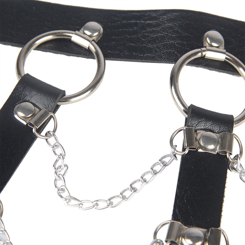 SUBBLIME - BLACK LEATHER CHAIN ​​CHEST HARNESS S ONE SIZE