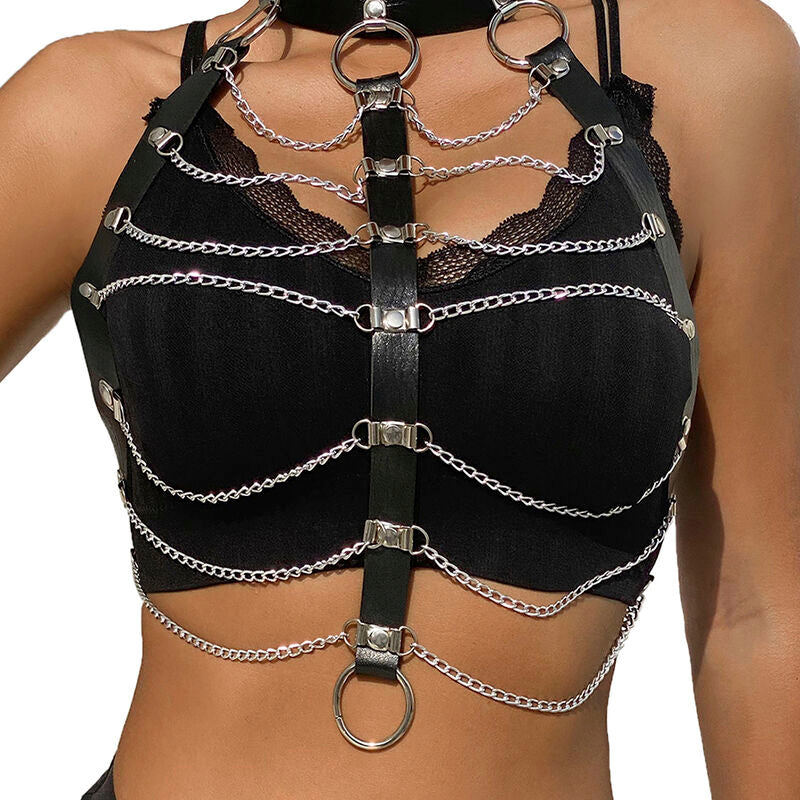 SUBBLIME - BLACK LEATHER CHAIN ​​CHEST HARNESS S ONE SIZE