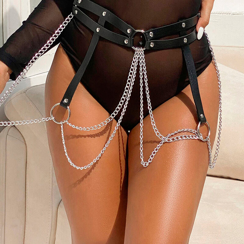 SUBBLIME - CHAIN ​​RING LEATHER BELT BLACK ONE SIZE
