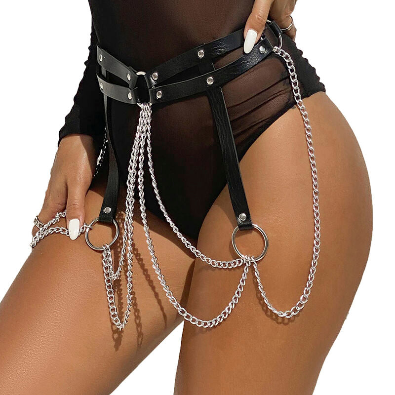 SUBBLIME - CHAIN ​​RING LEATHER BELT BLACK ONE SIZE