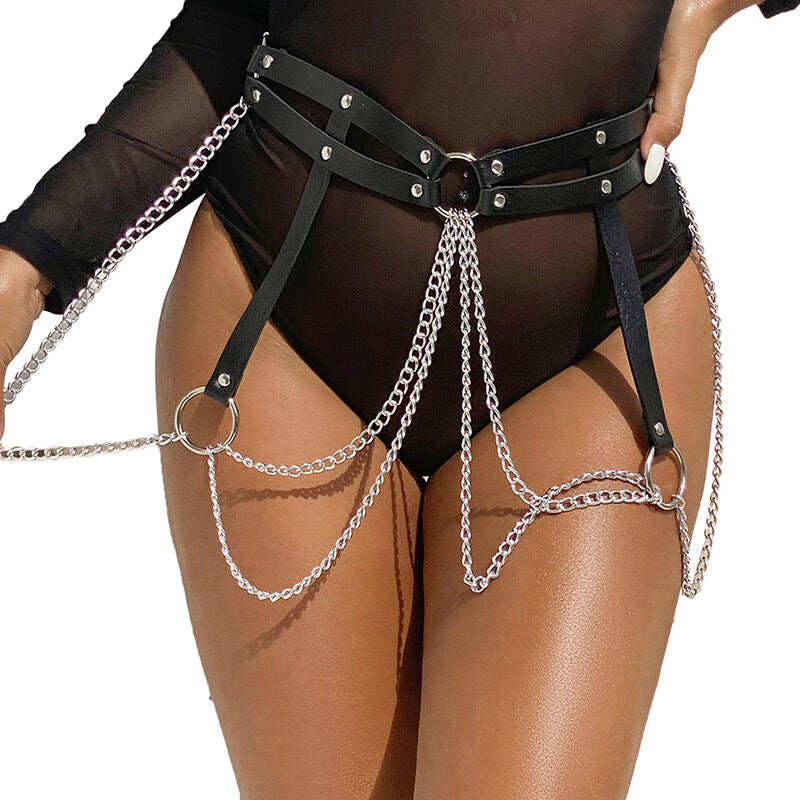 SUBBLIME - CHAIN ​​RING LEATHER BELT BLACK ONE SIZE