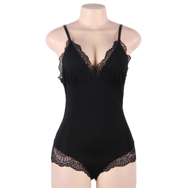 SUBBLIME - TEDDY COM DETALHE DE RENDA FLORAL PRETO L/XL