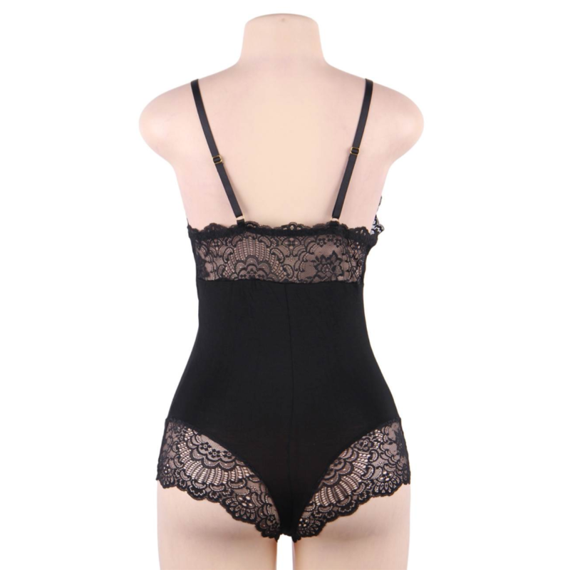 SUBBLIME - TEDDY COM DETALHE DE RENDA FLORAL PRETO L/XL