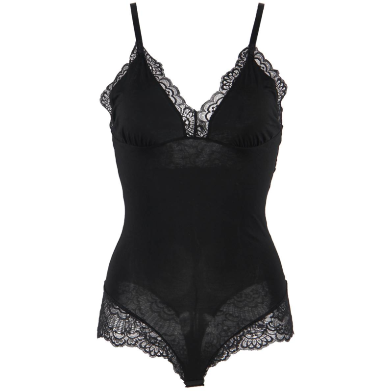 SUBBLIME - TEDDY COM DETALHE DE RENDA FLORAL PRETO L/XL