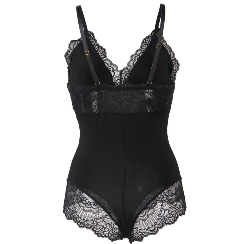 SUBBLIME - TEDDY COM DETALHE DE RENDA FLORAL PRETO L/XL