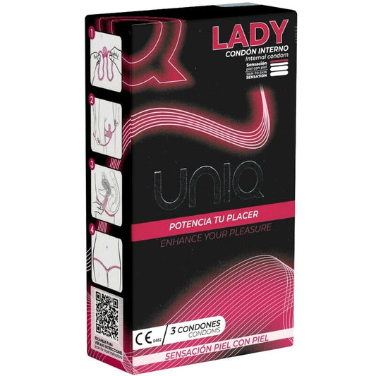 UNIQ - PRESERVATIVO FEMININO SEM LÁTEX COM CINTA-LIGA 3 UNIDADES