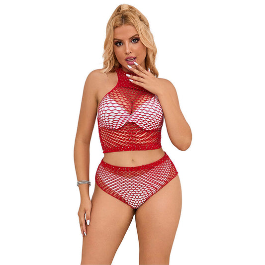 SUBBLIME - 952402 PINK DIAMOND FISHNET SET ONE SIZE