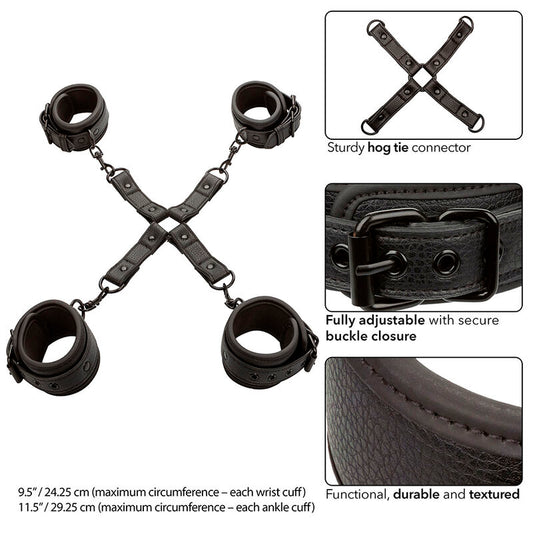 CALEXOTICS - NOCTURNAL CONNECTOR TIE HOG ADJUSTABLE BLACK LEATHER
