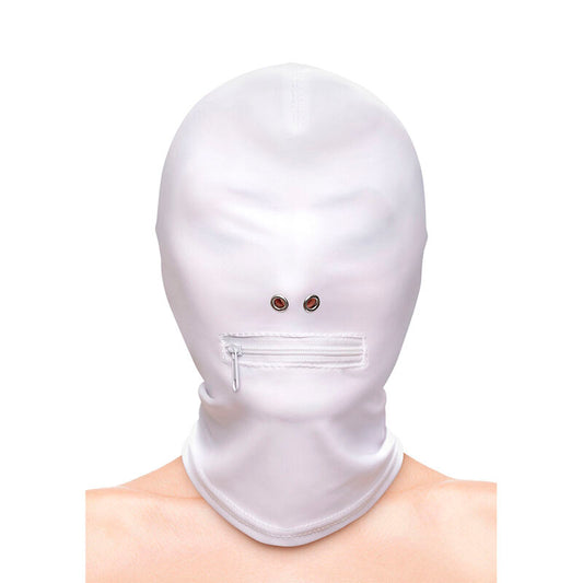 NS NOVELTIES - FETISH &amp; FASHION CLOSED MOUTH HOOD WITH ZIPPER WHITE NYLON
